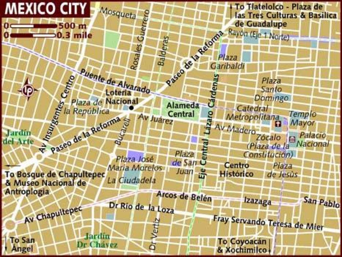 centro historico mexíkóborg kort