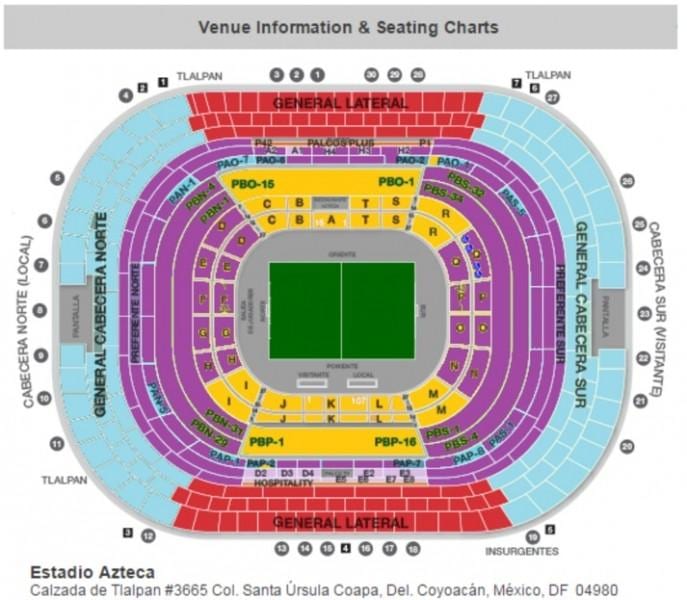 estadio azteca sæti kort
