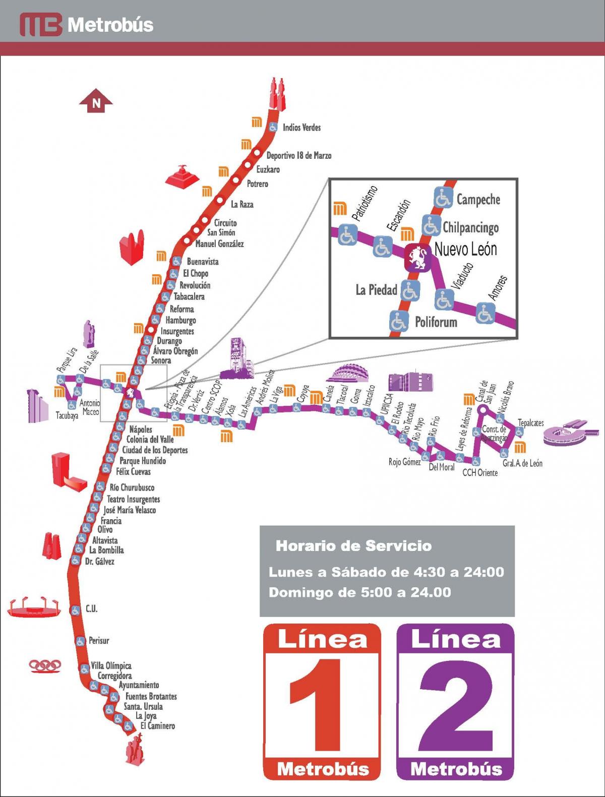 kort af metrobus mexíkóborg