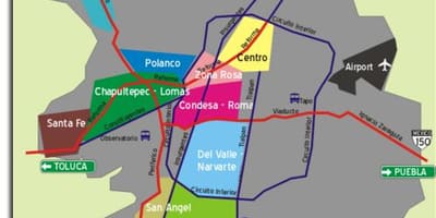 Mexíkóborg kort af hverfum